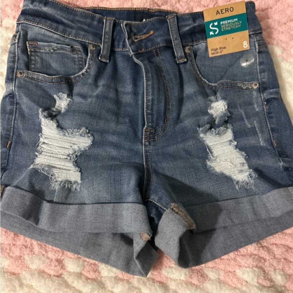 Aeropostale Dark Blue Ripped Jean Shorts